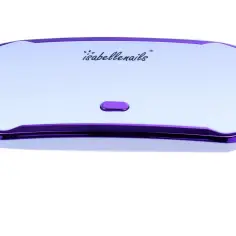 Elegancka, biała mini lampa do paznokci z fioletowymi detalami i logo "isabellenails". Idealna do domowego manicure.
