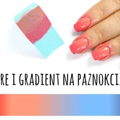 Piękne ombre na paznokciach wykonane gąbeczką. Delikatne przejście kolorów od różu do koralu.